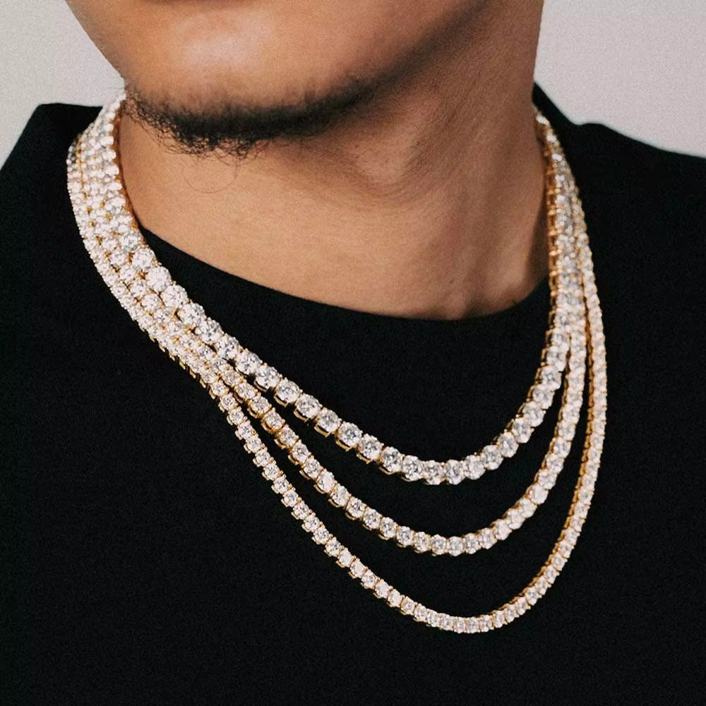 Fine Jewelry Hip Hop Bg S Sier 2mm 3mm 4mm 5mm 6mm GRA VVS Moissanite Iced Out Tennis Chain Necklace for Men Women