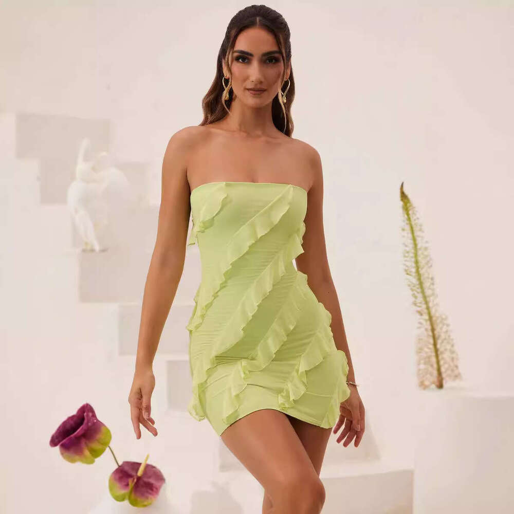 European American Summer Sexy L Spicy Women's with strapless 3D Lace Slimming and Hip Wrapping Dress 2025 Versatile New Trendy Clothing Ins