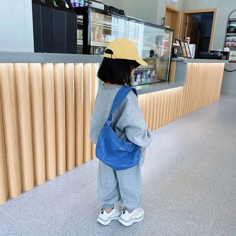 Ddmyshoesvip Baby Boys Girls Denim Bags New Arrival Kids Cute Canvas Shoulder Outdoor Accessory Small Bag Korean Style