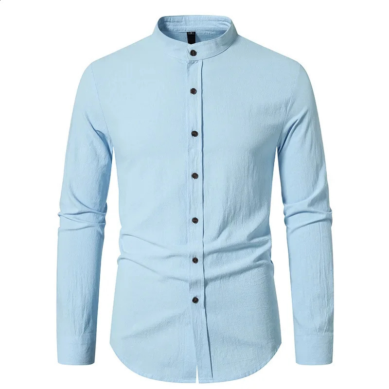 Mens Spring and Autumn Fashion Comfortable Casual Mens Retro Cotton and Hemp Shirt 250214