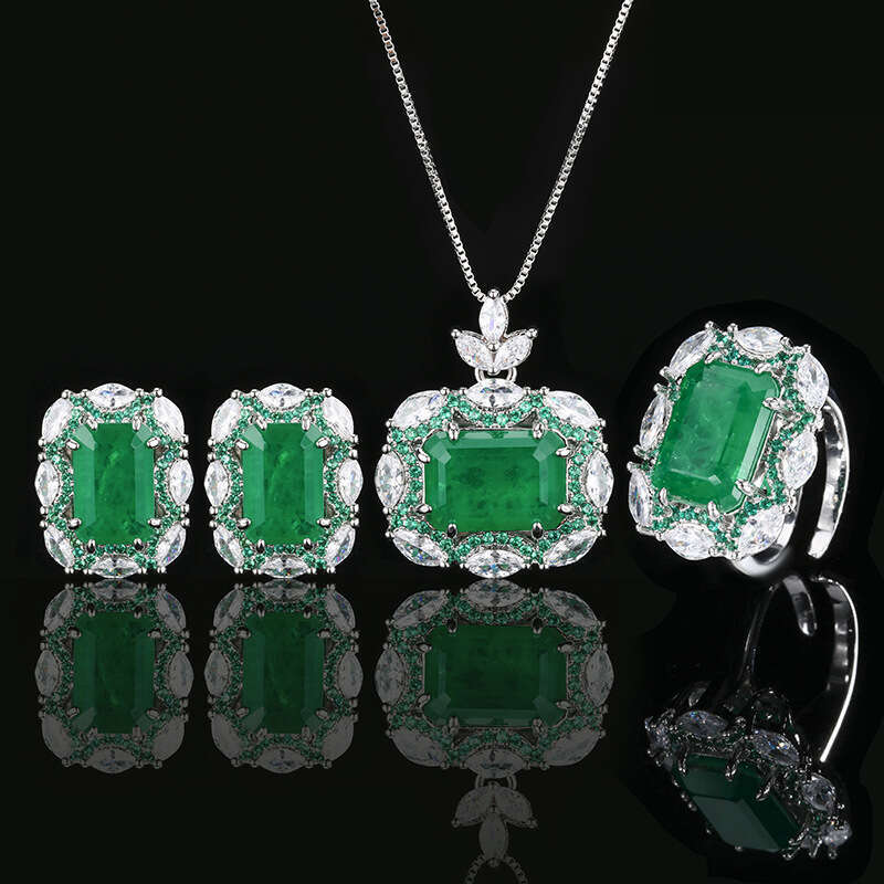 Jewelry set, jewelry necklace, ring, earring, emerald, palace style, high-end, fashionable women's batch