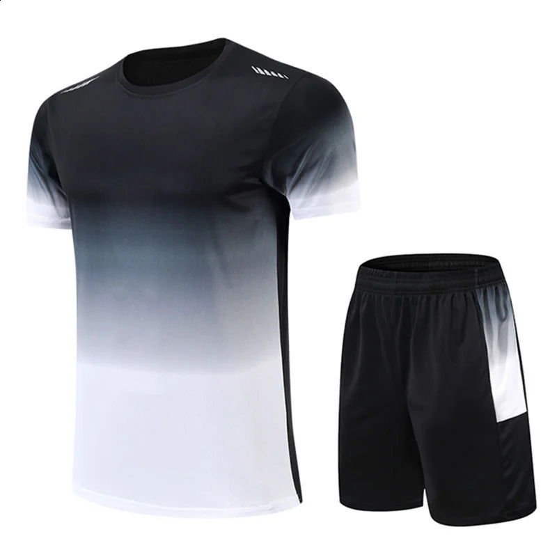 Summer Sportswear Men Gradient Printed Badminton Set Outdoor Running T-shirt and Shorts Comfortable and Breathable Clothing 250218