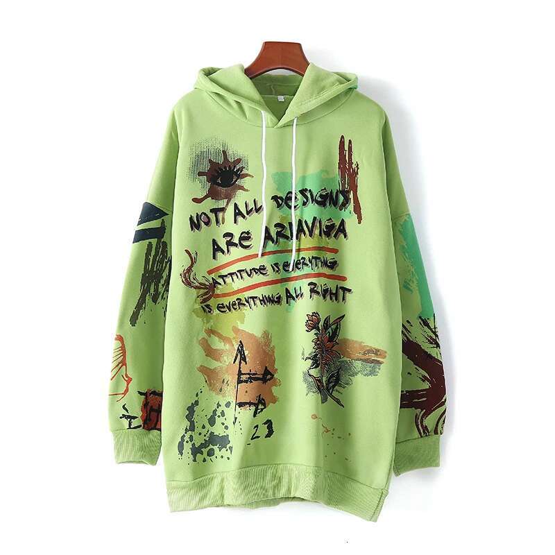 Cotton graffiti hooded sweatshirt women's black autumn and winter 2021 new loose large version plus veet warm hoodie jacket