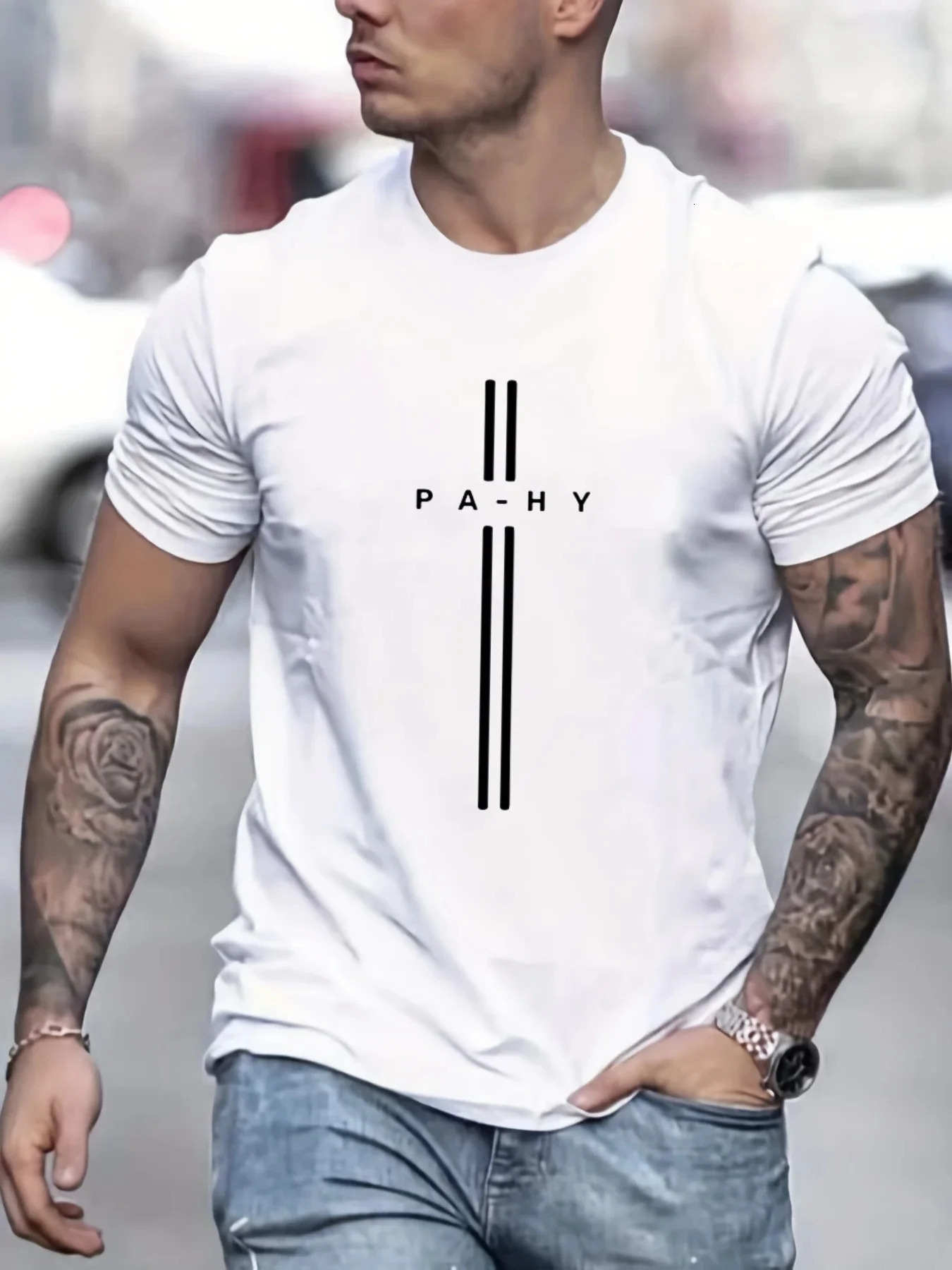 Mens 100% Pure Cotton Short Sleeved T-shirt Round Neck Top Letter Pattern Print Comfortable Casual Summer Loose Size 250217