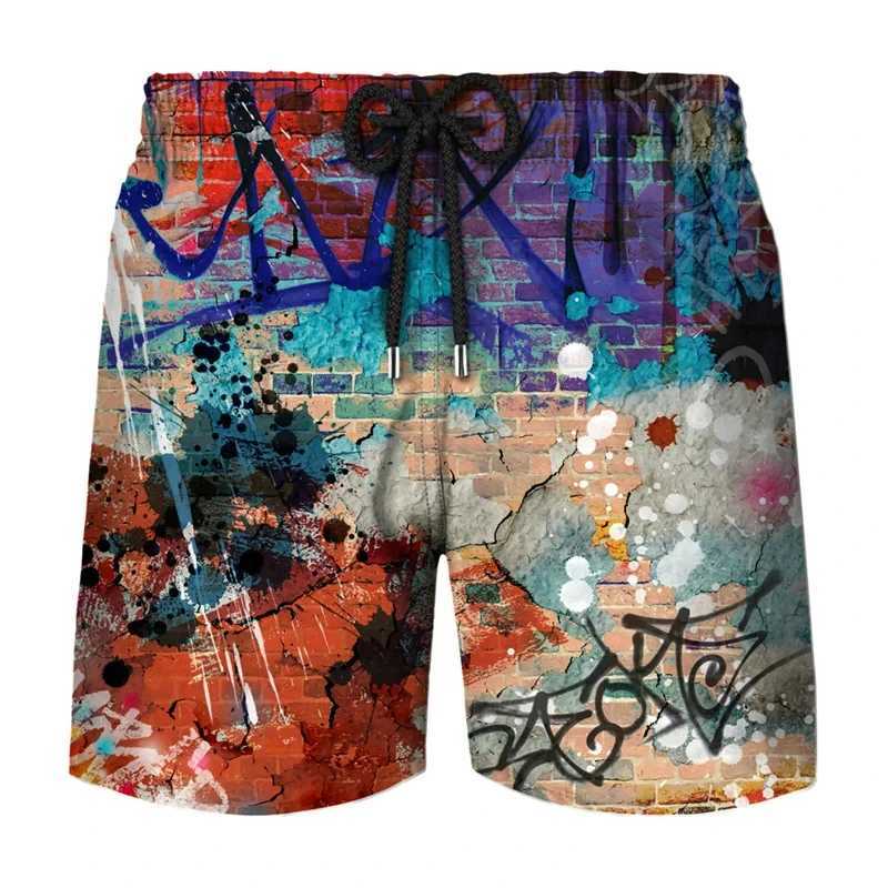 2024 mens casual shorts abstract street graffiti 3D printed shorts hip-hop swimsuit y2k cool W250219
