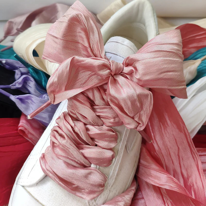 5cm Widened Butterfly Bow Ruffled Yarn Shoelaces Flat Silk Big Wide Laces Trend Beauty White Casual Shoes Dropship 250219