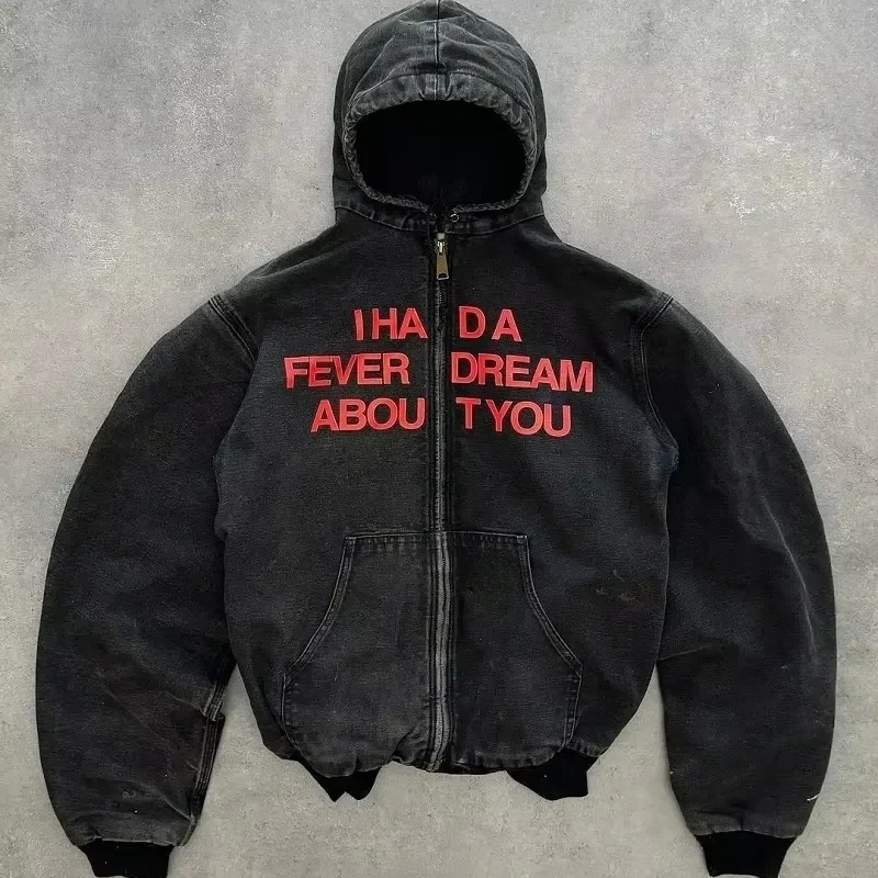 Linen Green Mens Zipper Hoodie Harajuku Windproof Resistant American Retro Hip-hop Washed Loose Hoodie Y2K Workwear Hoodie Punk 250214