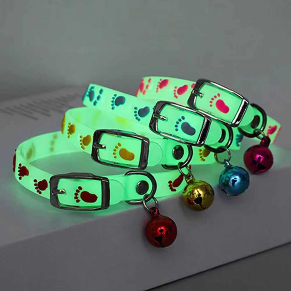 Luminous Cat Necklace Glowing Small Dog Cat Collar Anti-Loss Fluorescent Silicone Cat Bell Collar Neck Ring Pet Cat AccessoriesXJ250218