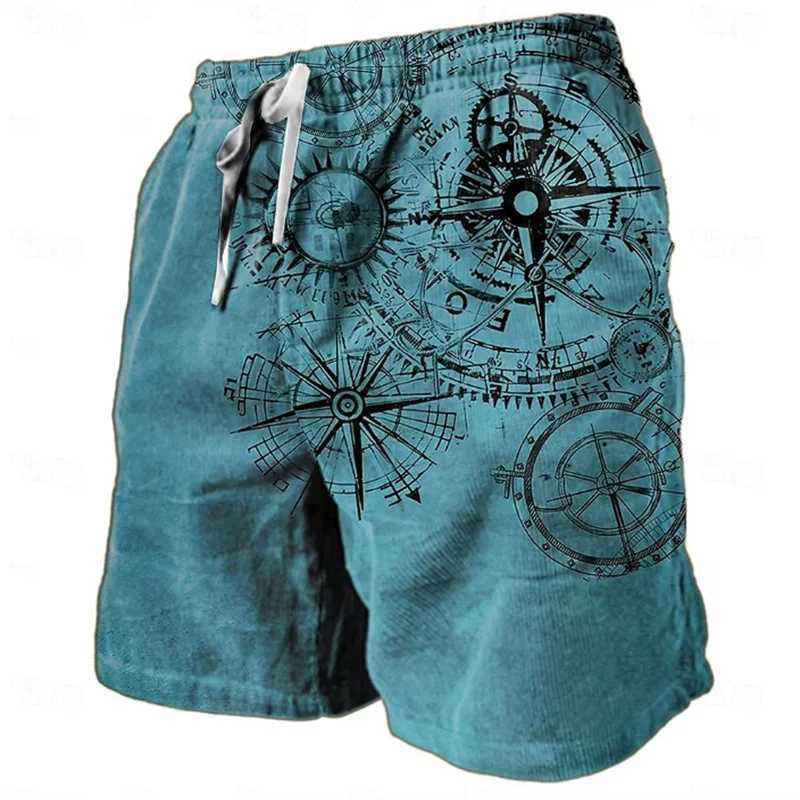 Men's Shorts Vintage Compass Pattern Beach Short For Men Fashion Trend Summer 3D Printed Swim Trunks Loose Drawstring Streetwear Short Pants z250