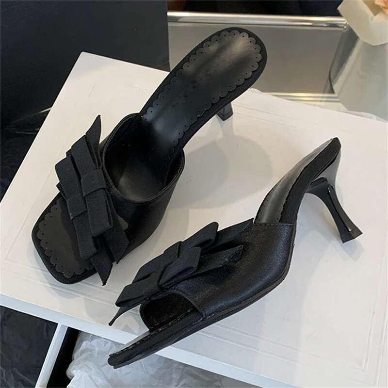 2025 New Arrivals Women Slipper Fashion Bow-knot Thin Heel Open Toe Slip On Dress Elegant Sandal Mules Slides Shoes