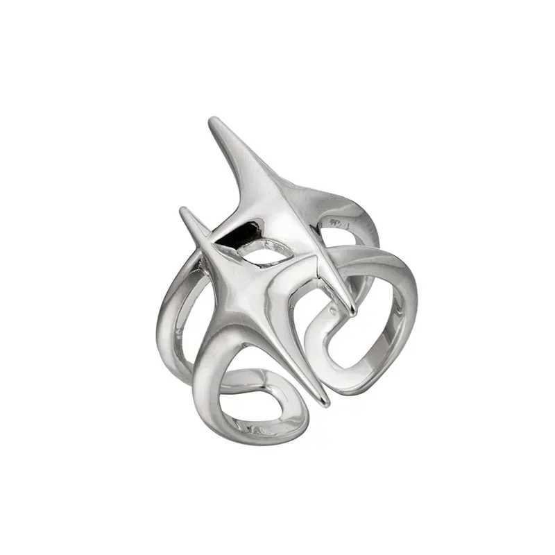 Y2K Hip Hop Silver Color Copper Stars Open Rings for Women Men Fashion Adjustable Couple Rings Vintage Ring Jewelry GiftXJ250219