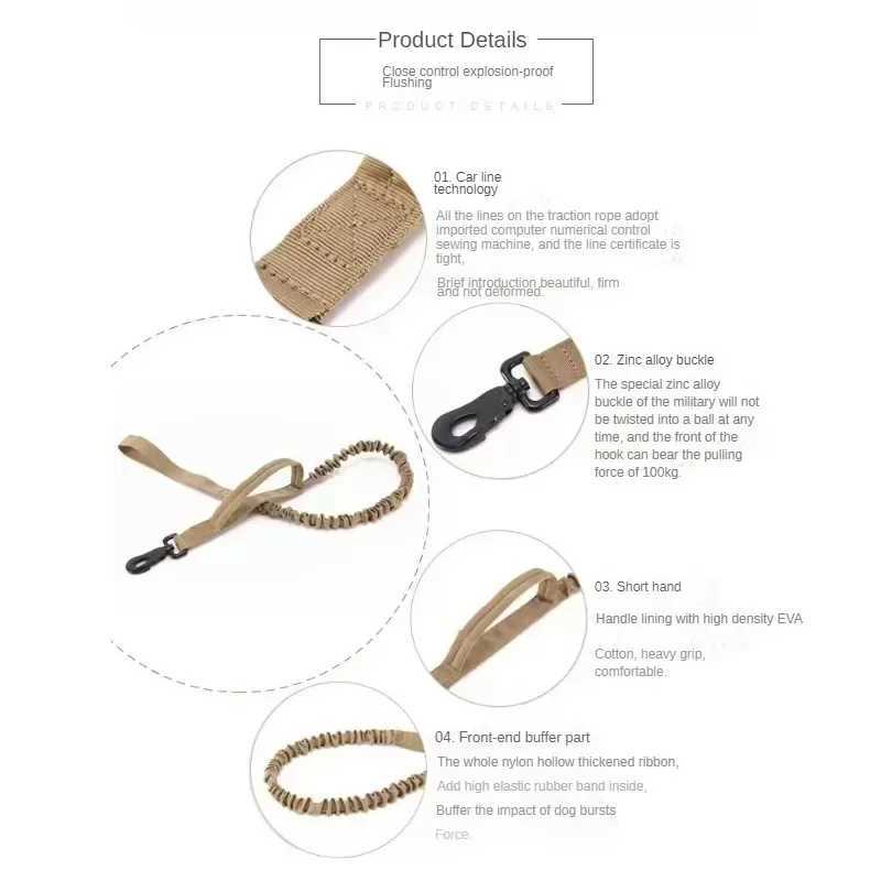 K9 Tactical dog leashTraining Walking Leash with 2 Control HandleStretchable suitable for medium and large dogsXJ250218