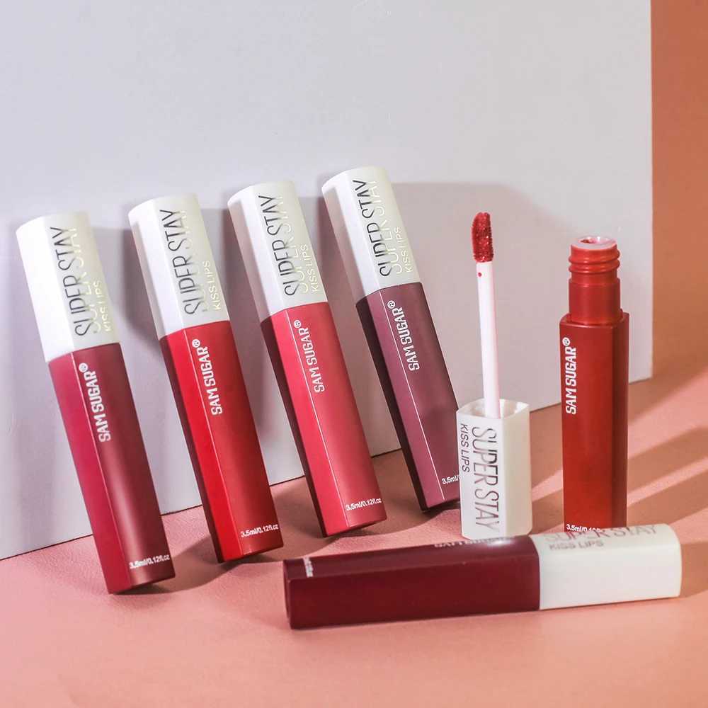 SAM SUGAR Kiss Stick Matte Lip Glaze Mist Surface Non stick Cup Holding Makeup Color Visible Lip Gloss Waterproof Velvet LipsticW250219