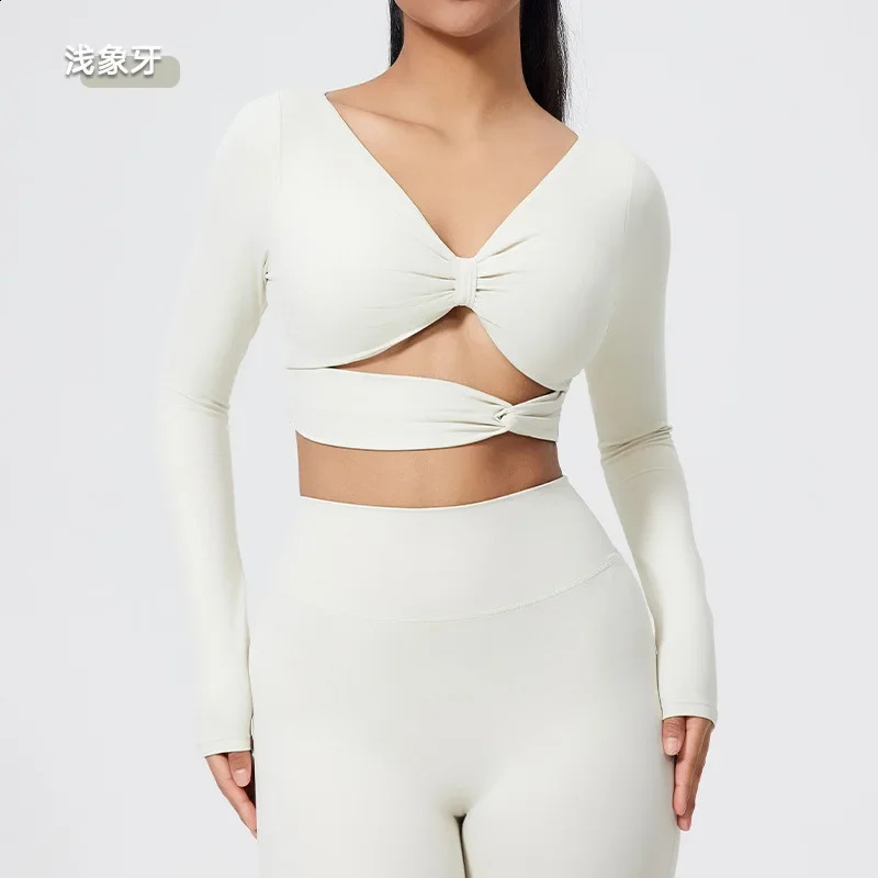 Wrinkle sports bra long sleeved beauty back detachable yoga long sleeved tight outdoor sports running fitness suit 250219