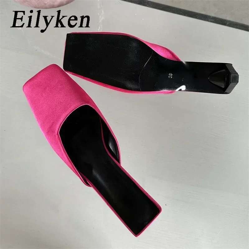 Spring Satin Women Slippers Fashion Square Toe Low Heels Sgback Casual Party Shallow Mules Ladies Slides Shoes