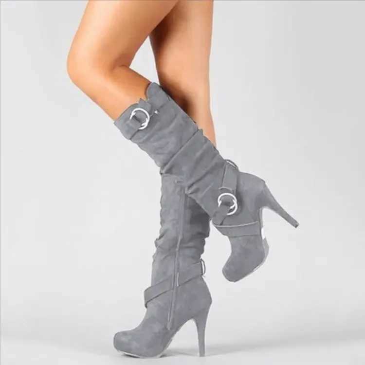 2023Sexy Knee High Women Boots Thin High Heel Round Toe Platform Fashion Ladies Pu Leather Boots Size 34-43 Lady Shoes Z250704
