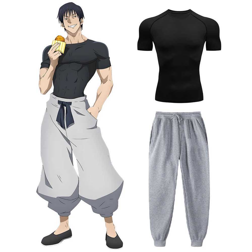 Anime Jujutsu Kaisen Toji Compression Shirt Set Casual Performance Set Mens Athletic Workout Quick Dry Tee+Sweatpants UnisexXJ250218