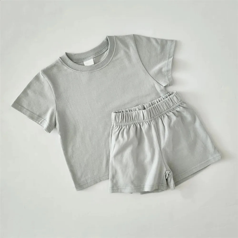 Summer Children Clothing Sets Toddler Baby Boy Solid Color Short-sleeved Tee And Shorts 2pcs Suit Kids Girls Casual Clothes Set 250218