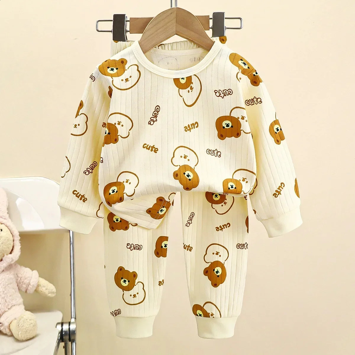 Kids Boys Girls Pure Cotton Warm Pajamas Cute Cartoon Long Sleeve T-Shirt Pants Toddler Baby Autumn Underwear Clothing Sets 250218