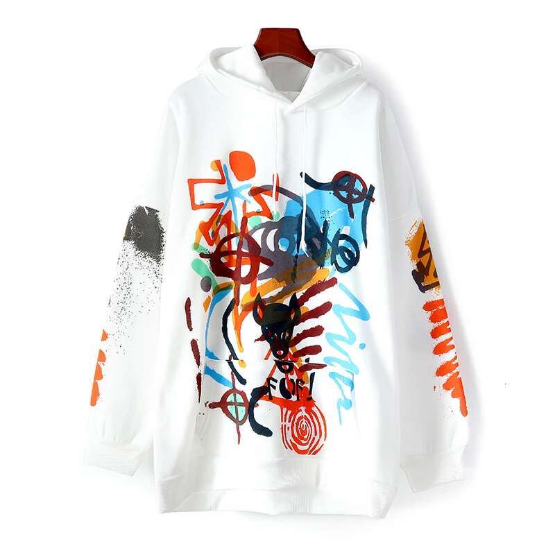 Cotton graffiti hooded sweatshirt women's black autumn and winter 2021 new loose large version plus veet warm hoodie jacket