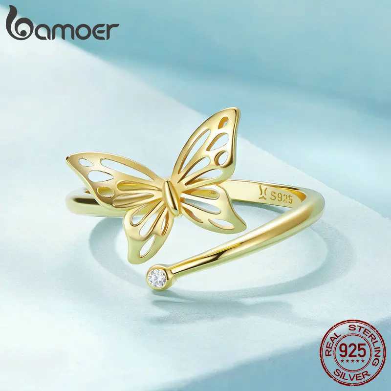 BAMOER Authentic 925 Sterling Silver Cute Butterfly Adjustable Finger Rings 14K Gold Plated Adjustable Ring 2 Colors SCR448XJ250219