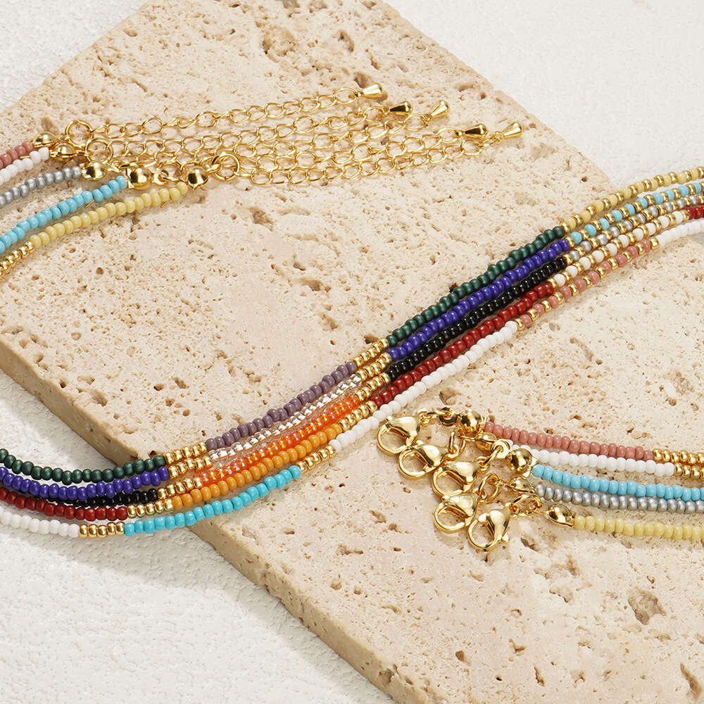 Portia Asian style contrasting color rice bead splicing short women's necklace accessory