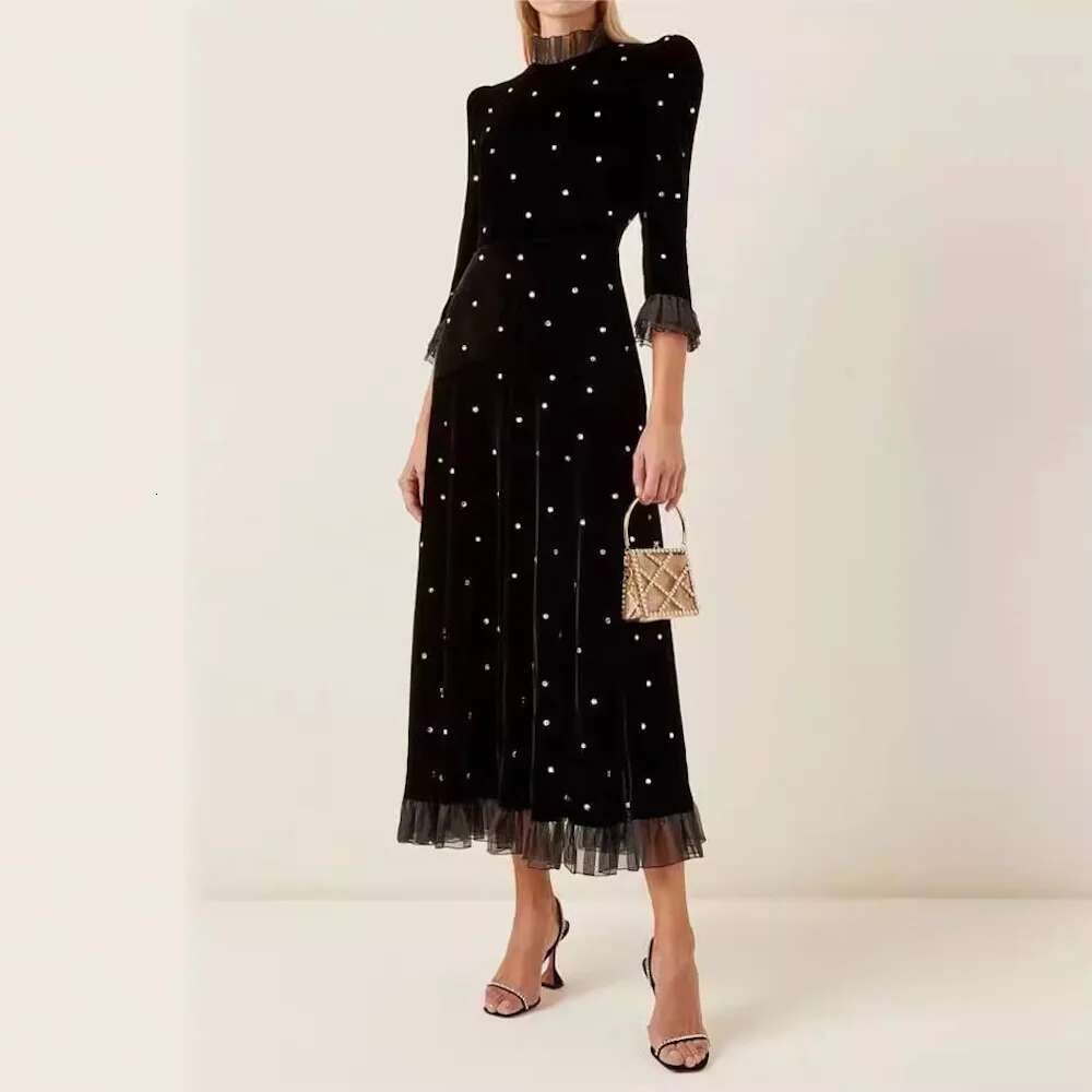 Elegant Black Dia Midi Veet Bodycon Prom Dresses Casual Ruffle Patchwork Celebrity Evening Party Runway Long Dress