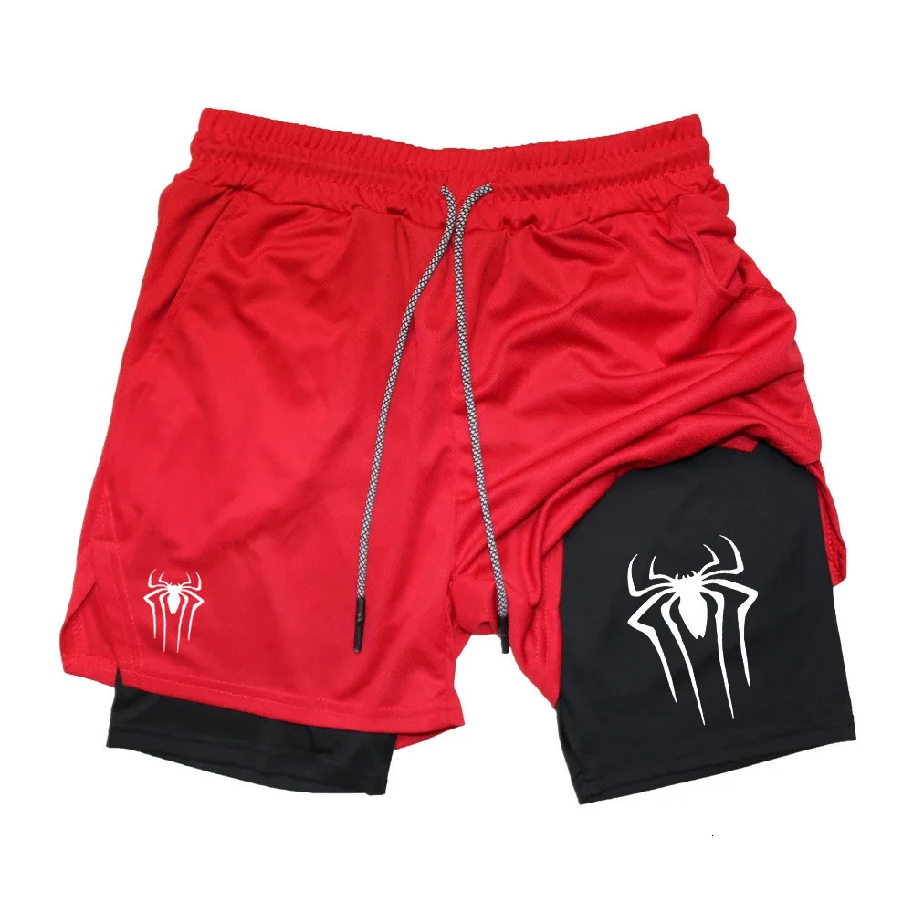 2024 Shorts for Men Summer Spider Printed GYM Casual Sports Compression Workout Running Mesh 2 in 1 Sport Short Pants 250219