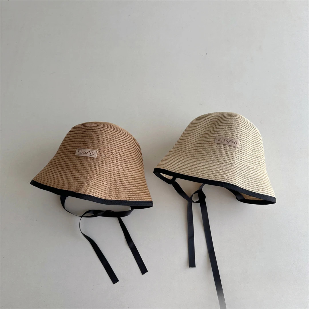 Summer Childrens Straw Hat Girls Seaside Vacation Big Brim Summer Lace Bucket Hat Girls Beach Caps Panama Cap 250219