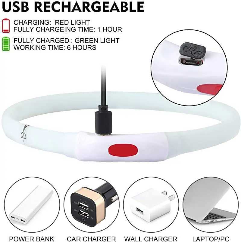 Silicone Led Dog Collar Usb Rechargeable Luminous Dog Collar Anti-Lost/Car Accident Safety Pet Light Collar for Dog Accessories W250219