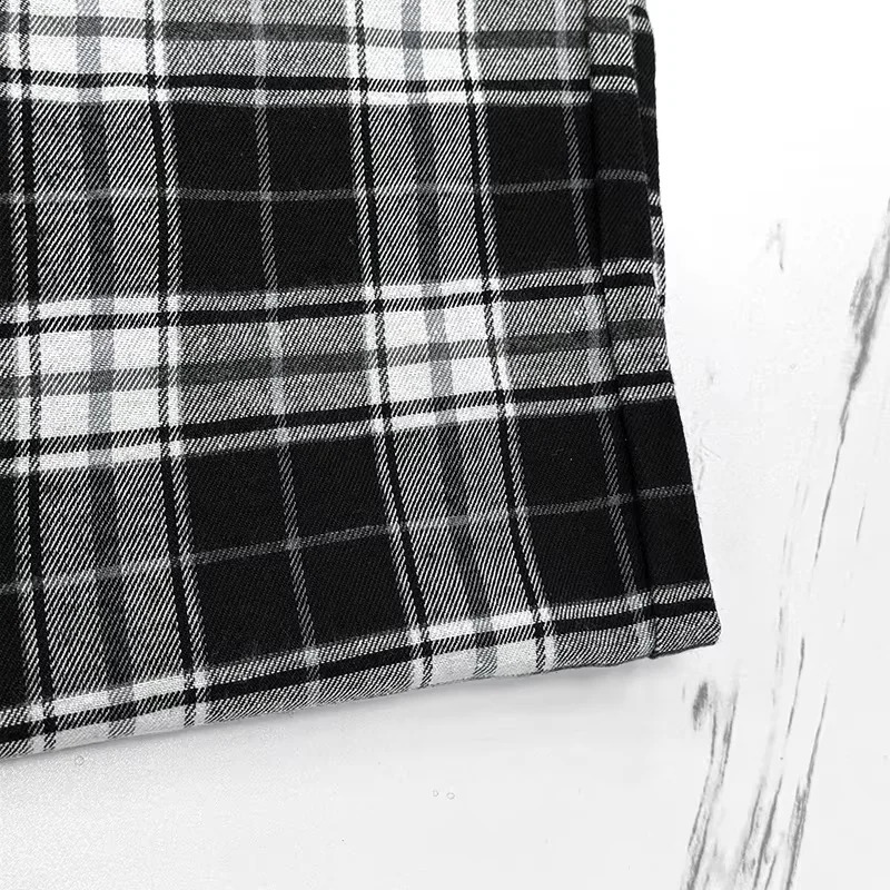 Thin Women Korean Version of High-waisted Wide-leg Pants Casual Straight Hit Color Plaid Elastic Waist Dragging Pants 250218