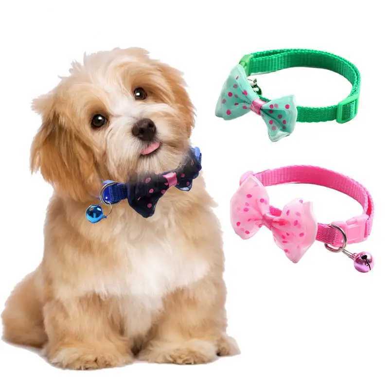 Pet Collar Adjustable Durable Cat Collars Cute Bow Kitten Necklace Soft Bell Puppy Lead Pet Product Dog Supplies Cat Accessories W250219