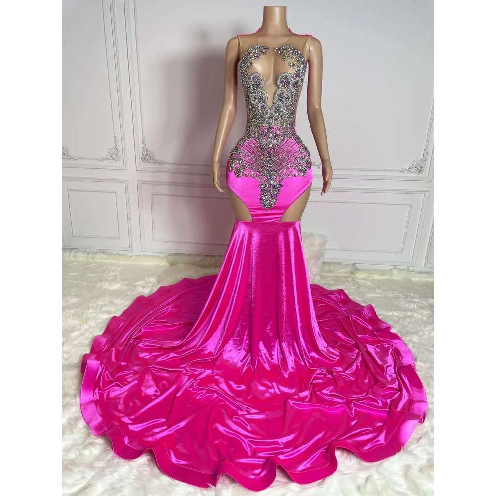 Fuia African American Long Prom Dresses For Black Girls Mermaid Beaded Crystals Women Party Evening Gown Customized
