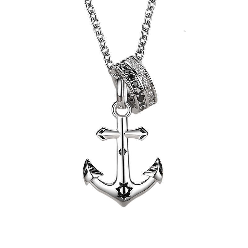 Ship Anchor Sterg Sier Necklace Hip Hop Caribbean Pirate Cross Chain Men's Trendy Tag Pendant
