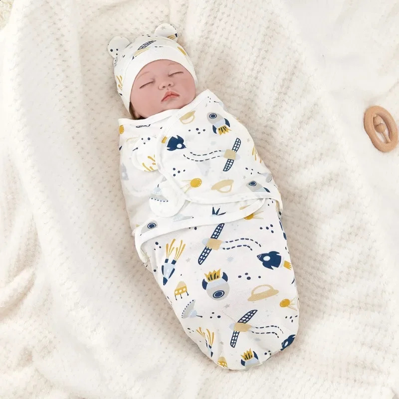Baby Anti-shock Swaddle Cotton Printed Wrap SpringSummer Baby Wrap Two-piece Baby Anti-kick Blanket Suitable for 0-3 Months 250218