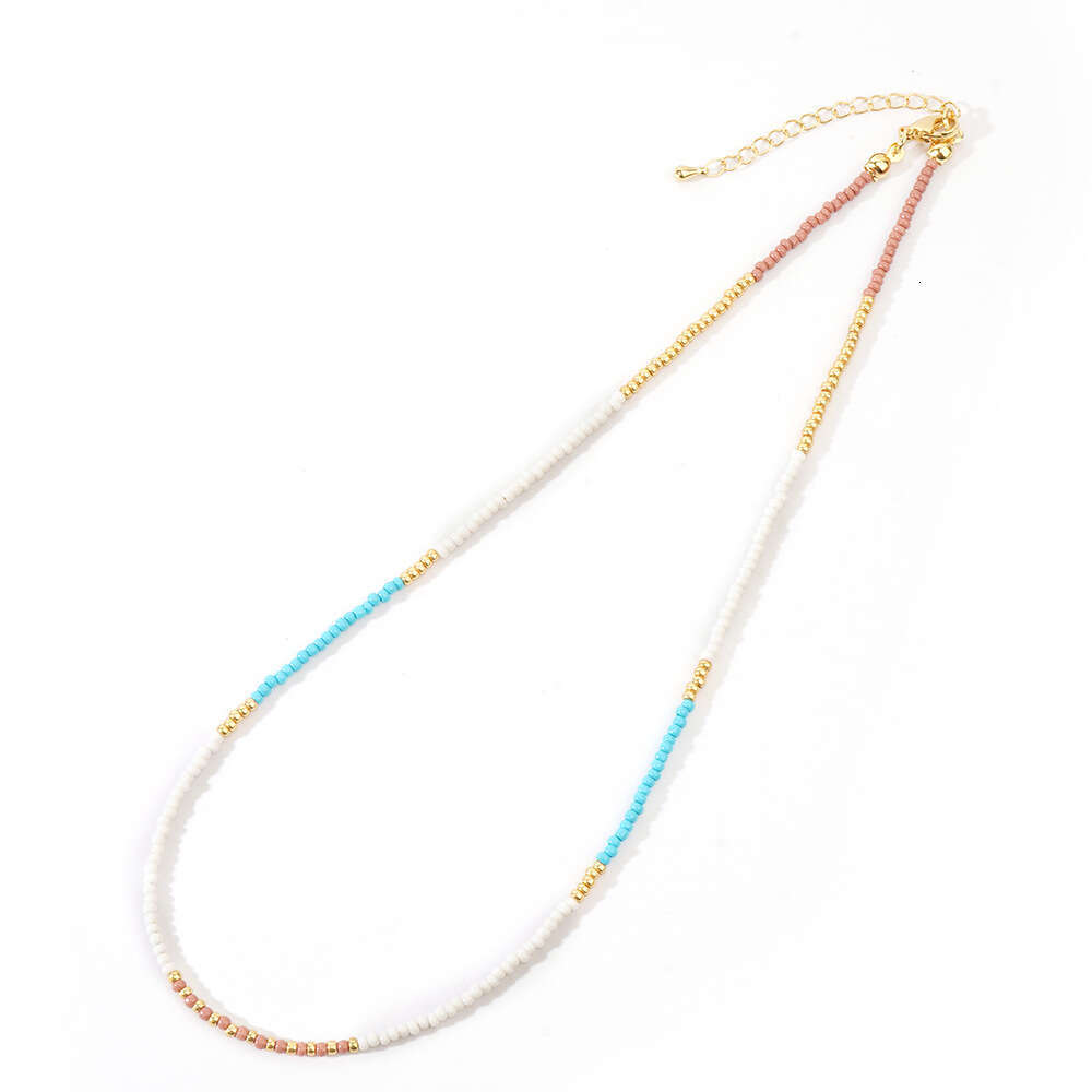 Portia Asian style contrasting color rice bead splicing short women's necklace accessory