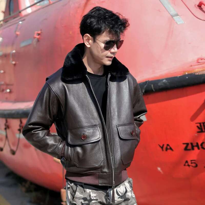 Dark Brown Winter Pilot Jacket Men Military Style Europe Size Genuine Natural Thick Cowhide G1 Flight Leather Coat