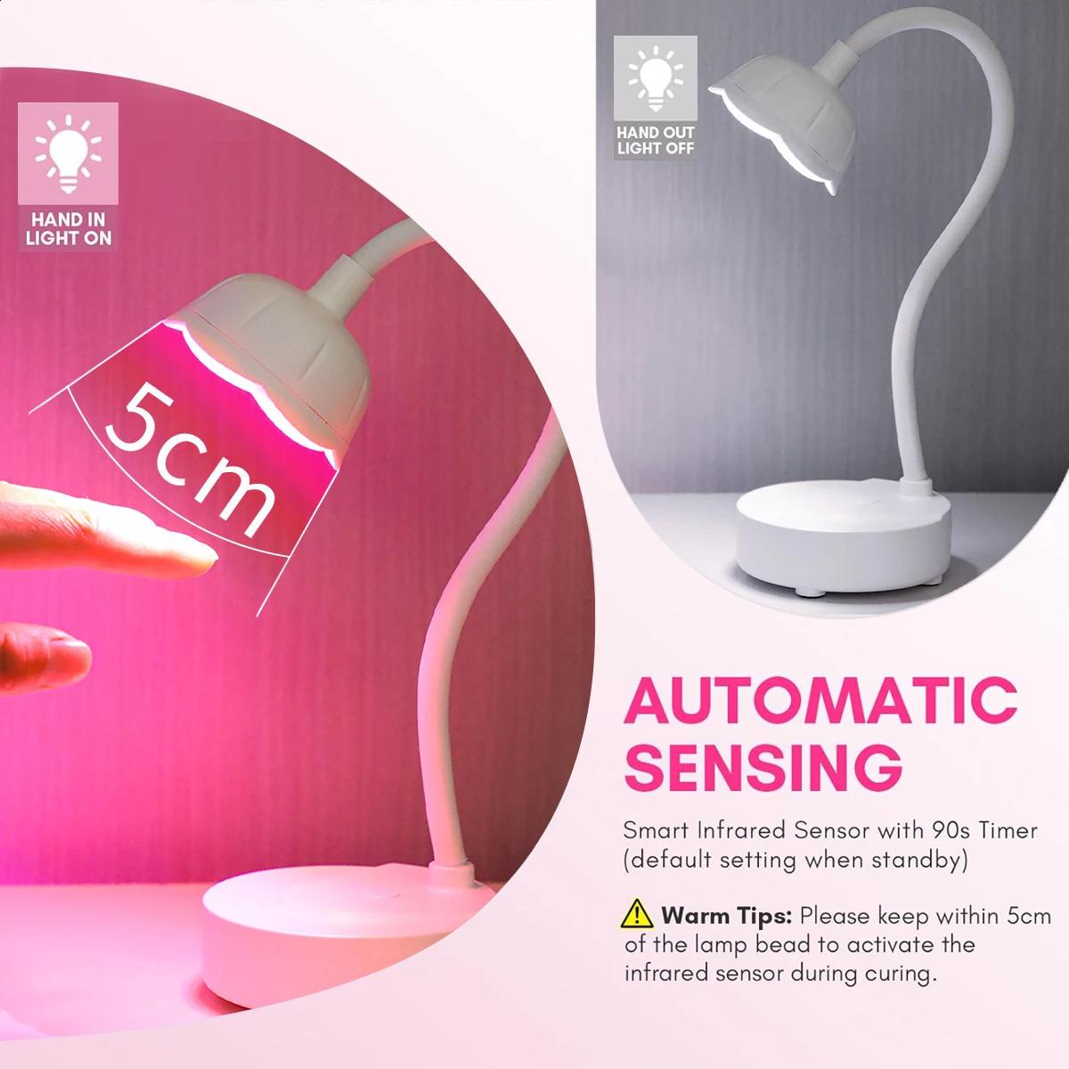 Mini LED UV nail lamp with rechargeable car sensor UV lamp for curing gel nail polish and nail tip swan neck 250214