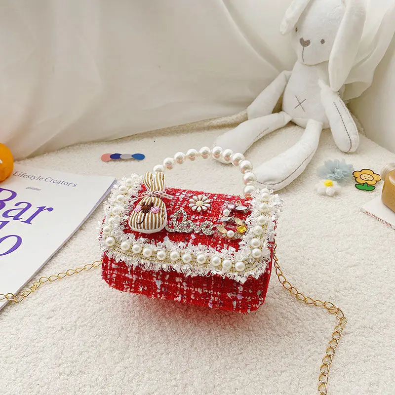 Girls Crossbody Bag Flower Pearl Handbag Bow-knot Rabbit Shoulder Pocket Coin Purse Kids Princess Messenger Bag Birthday Gift 250219