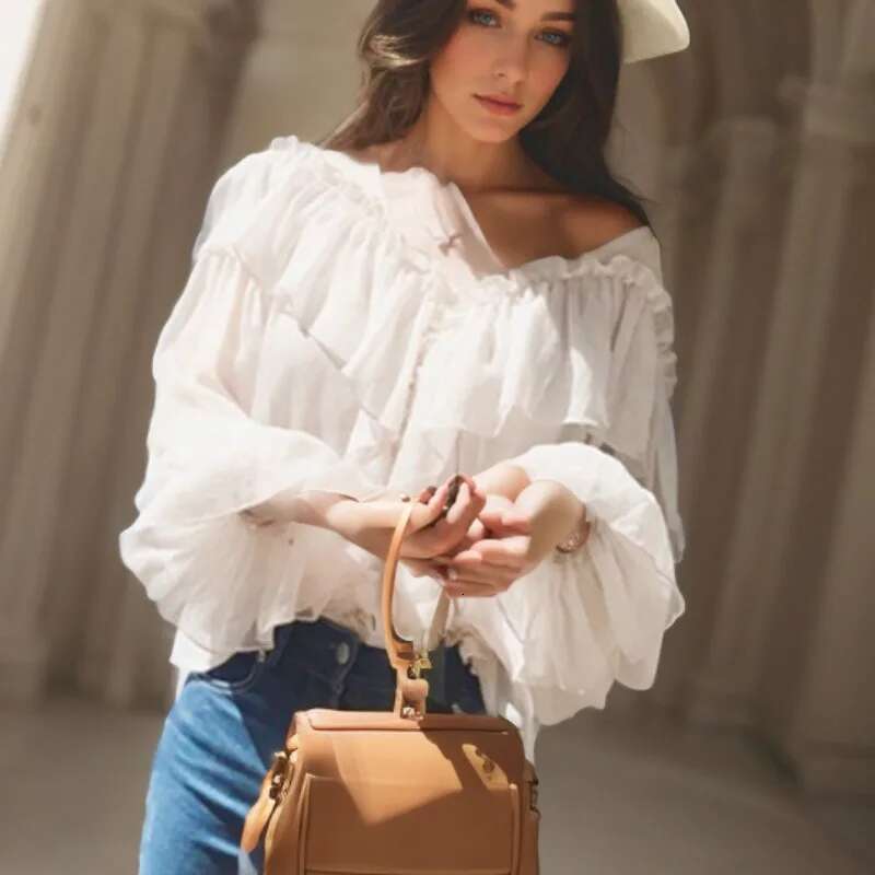 V-Neck Sexy Shirts Women Summer See Through Boho Mesh Blouse Ruffle Flare Sleeve Elegant Peplum Tops Ruffles Ladies Blusas 13459