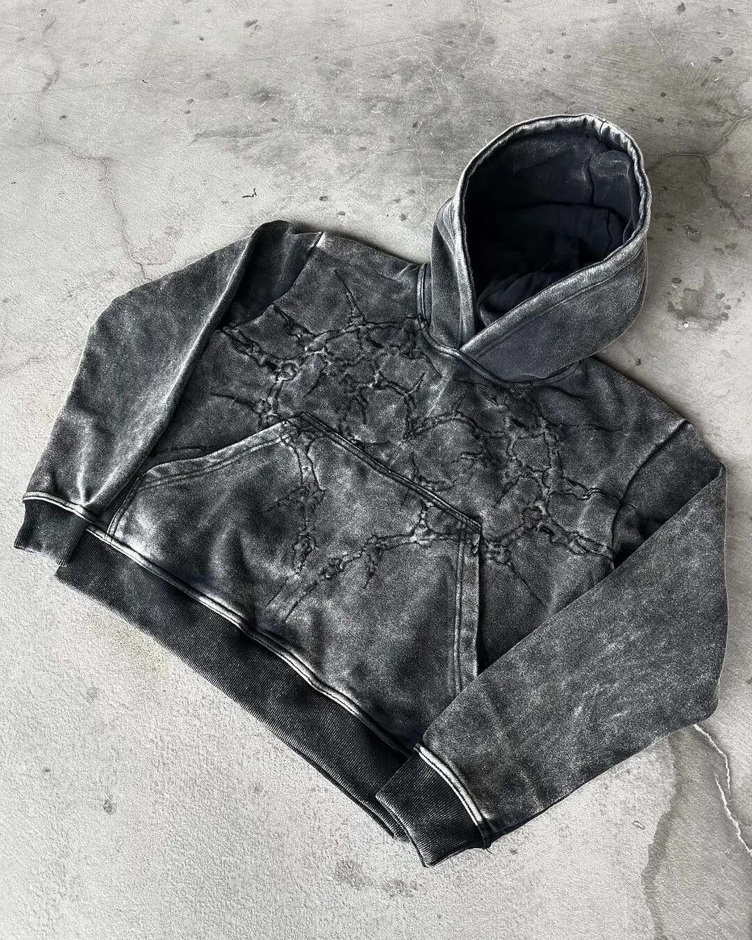 Retro Haruku High Street Streetwear Casual Solid Color ing Three Dimensional Pattern Pullover Hoodie for Men and Women