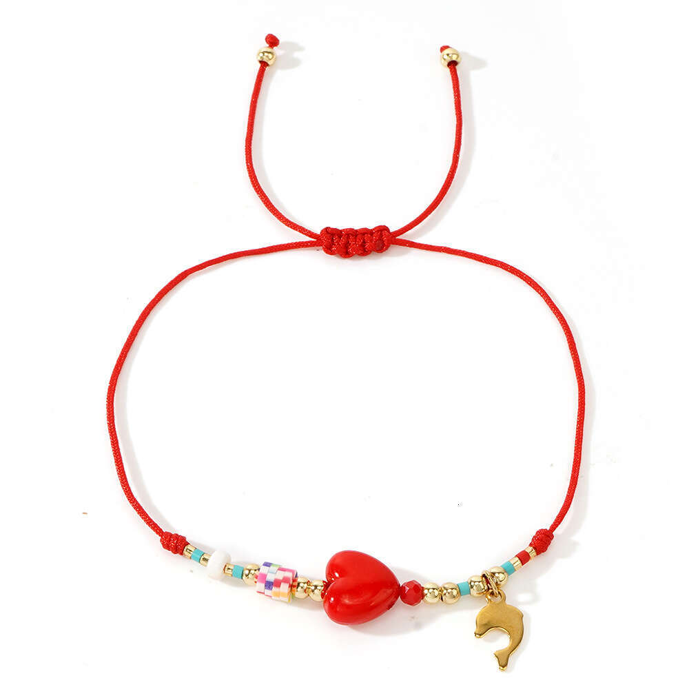 New Bohemian casual style colorful peach heart stainless steel palm LOVE fashion tag bracelet
