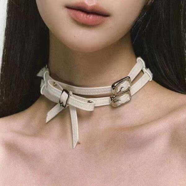 White bow leather collar, women's choker neck accessories necklace, niche high-end new style