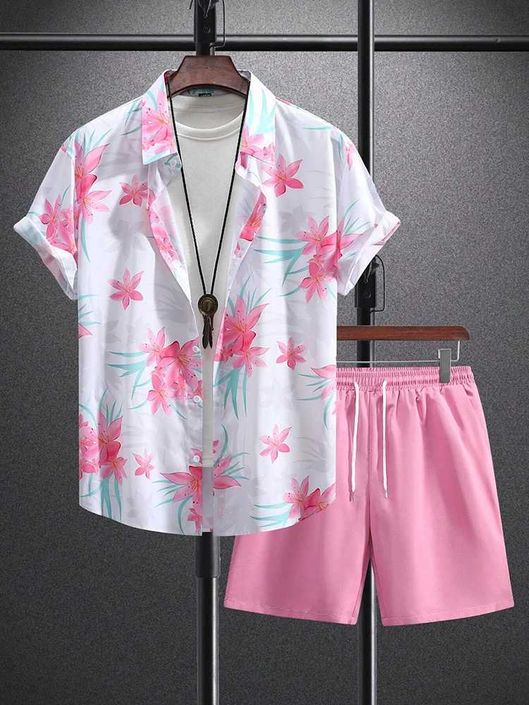2024 Summer Mens Short sleeved Beach Shorts Set Outdoor Daily Mens Summer Street Shorts Fashion Mens Casual ShirtXJ250326