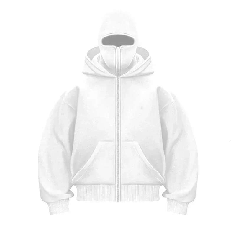 Balaclava Men Zip Hoodie Winter Warm Casual Sweatshirt Y2K with Hooded Face Mask Zipper Design Sports Jacket Outdoor Activities