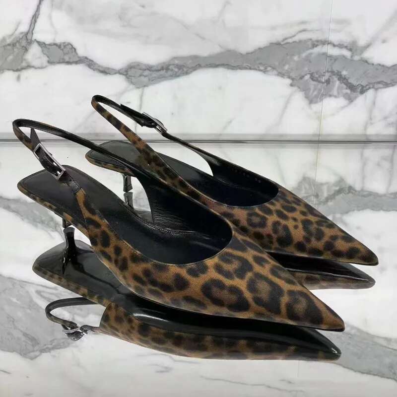 Pointed toe leopard women sgbacks low thin heels