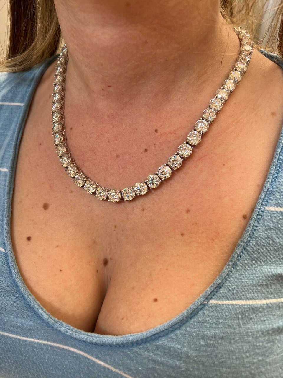 Luster Jewelry GRA Flawless White Diamond 925 Silver Yellow Gold Plated 8mm Moissanite Tennis Necklace