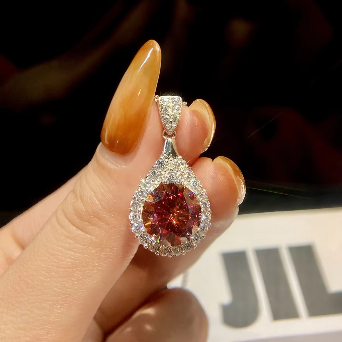 Fashion Moissanite Dia Jewelry 5ct Rose Red Water Drop Necklace Real Sier Chain for Women Engagement Wedding