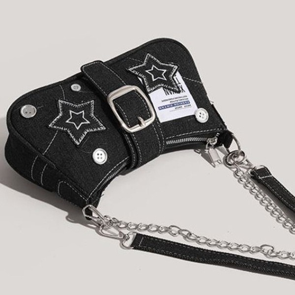Designer New casual Star Denim underarm Niche vintage button American chain shoulder bag for women