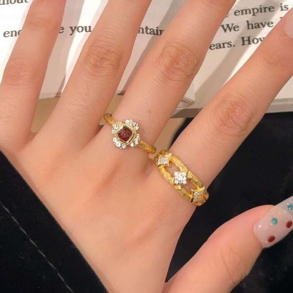 Nebula pure silver women's Buchi style handmade brushed ring, light luxury high-end lace edge paired ring